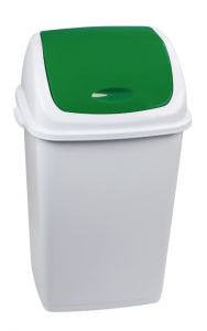 T909057 Cubo de basura Polipropileno blanco con tapa basculante verde 50 litros (múltiplos 6 piezas)