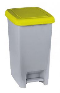 T909976 Cubo de basura con pedal en polipropileno gris con tapa amarillo 60 litros