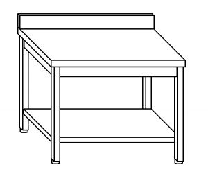 TL8061 Table de travail en acier inoxydable AISI 304 sur pieds avec dosseret et étagère dim. 200x80x85 cm 