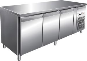 G-PA3100TN Table de comptoir réfrigérée - Structure en acier inoxydable à 3 portes 